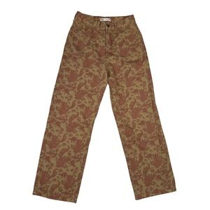 ZARA Paisley Floral Print High Waisted Wide Leg Pants Tan Brown 28